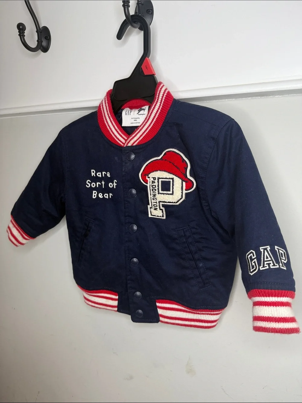 GAP Navy and Red Kids Varsity Jacket with Bear Patch